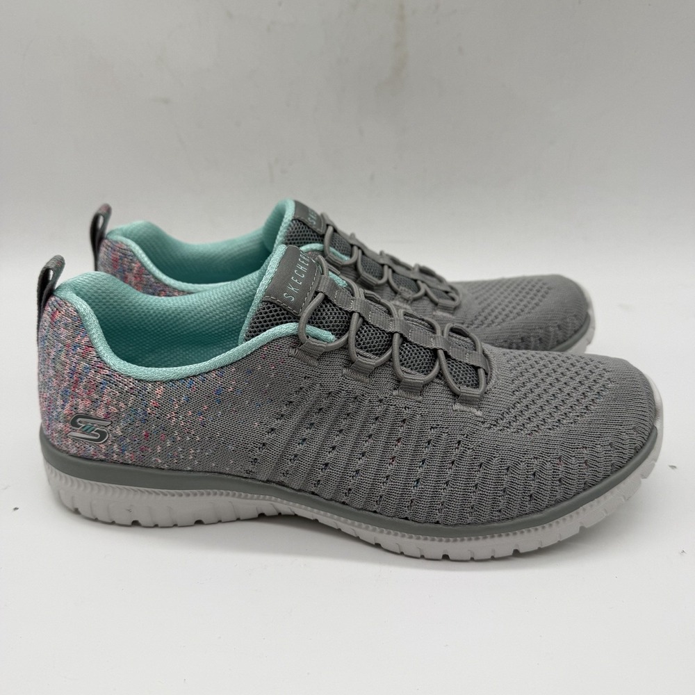 Skechers Virtue Shoes Womens 6.5 Grey Multi Slip On Comfort Sneakers 104411 GYMT